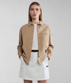 Napapijri Boyd Overshirt Jacket Short Jackets Dames Beige | EOSPIJF-92