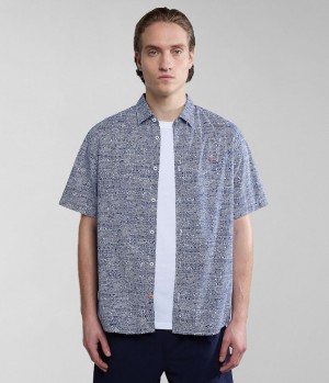 Napapijri Ronge Short Sleeve Shirt Overhemd Heren Blauw | SBJATUD-06