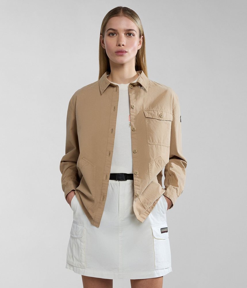 Napapijri Boyd Overshirt Jacket Overhemd Dames Beige | MPGUEQY-04