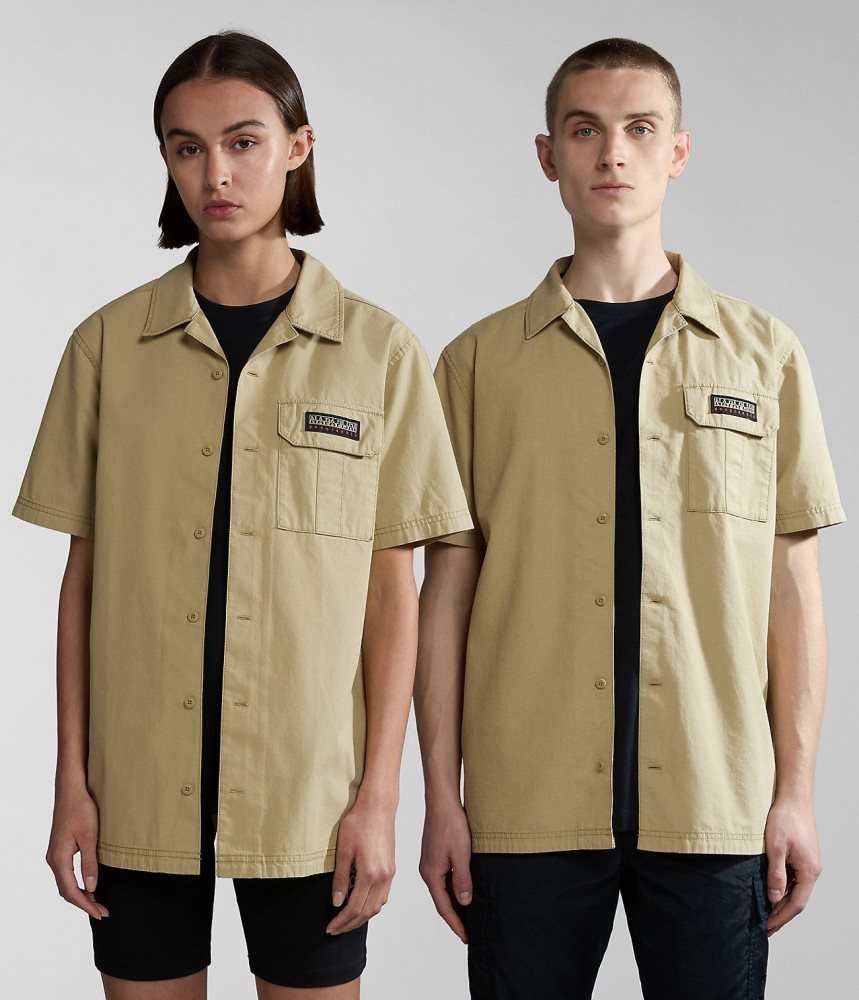 Napapijri Boyd Short Sleeve Shirt Overhemd Dames Beige | DFPGARS-96