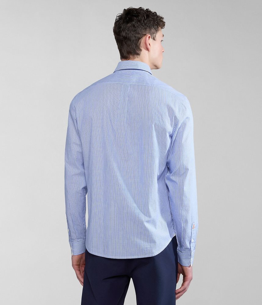 Napapijri Graie Long Sleeve Shirt Overhemd Heren Blauw Strepen | ROYVPLZ-97