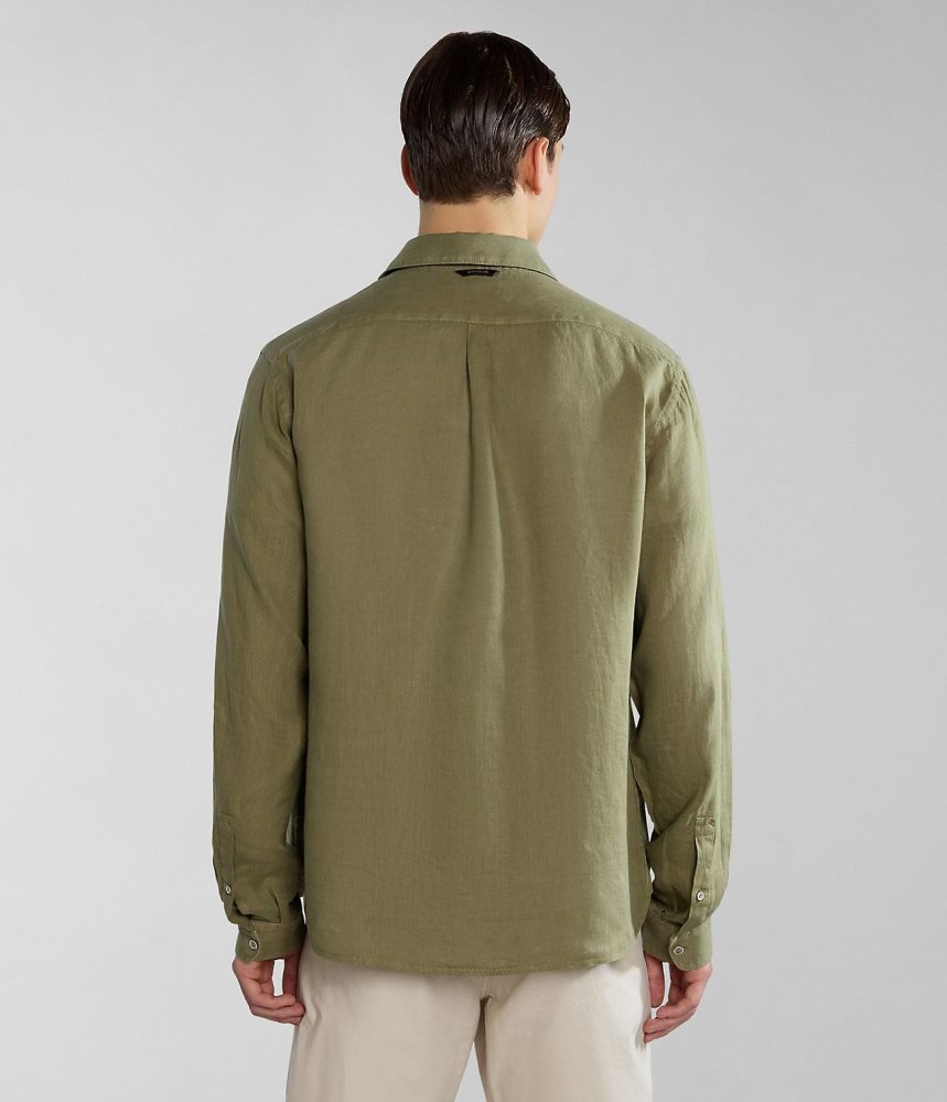 Napapijri Linen Long Sleeve Shirt Overhemd Heren Groen | XHFACMR-65