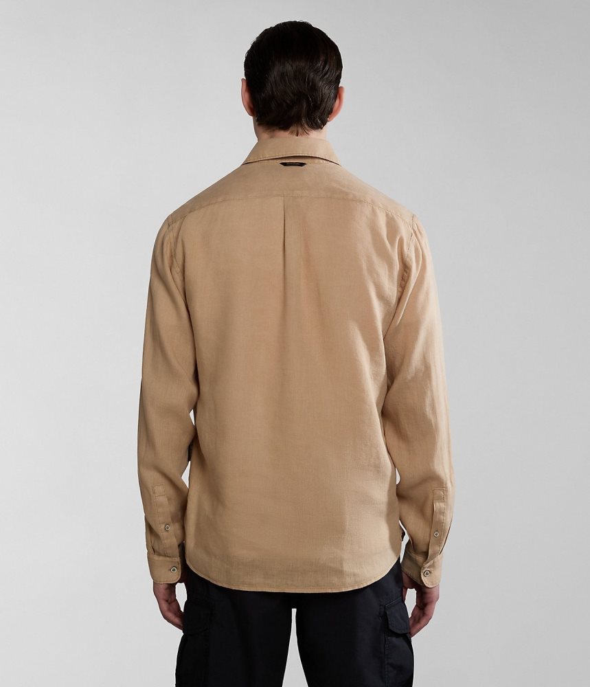 Napapijri Linen Long Sleeve Shirt Overhemd Heren Beige | NCEVGYL-47