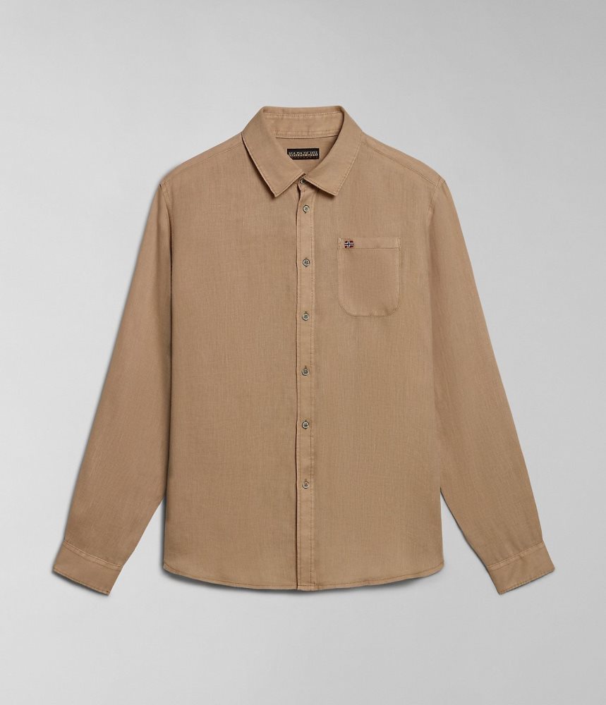 Napapijri Linen Long Sleeve Shirt Overhemd Heren Beige | NCEVGYL-47