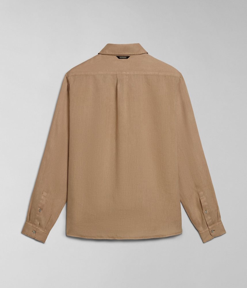 Napapijri Linen Long Sleeve Shirt Overhemd Heren Beige | NCEVGYL-47