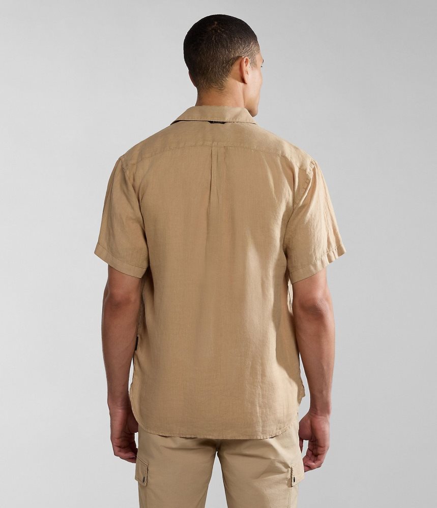 Napapijri Linen Short Sleeve Shirt Overhemd Heren Beige | WKNTVCR-16