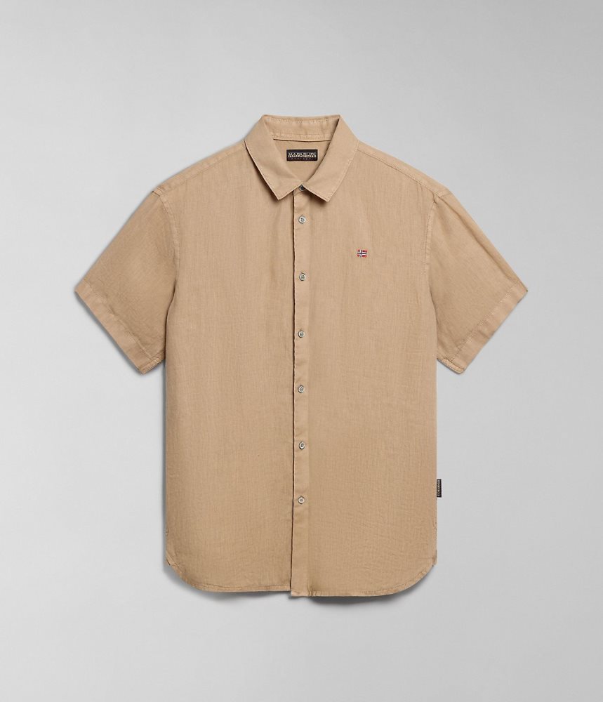 Napapijri Linen Short Sleeve Shirt Overhemd Heren Beige | WKNTVCR-16