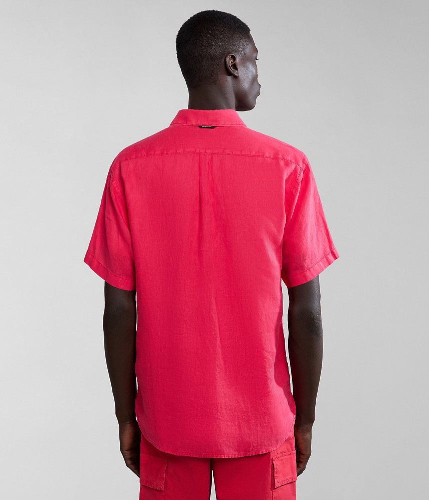 Napapijri Linen Short Sleeve Shirt Overhemd Heren Rood | UCFKQGM-71