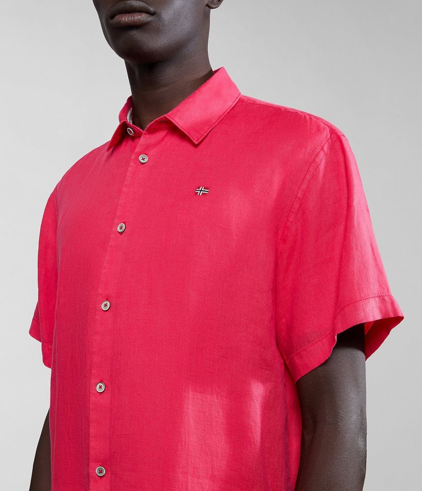 Napapijri Linen Short Sleeve Shirt Overhemd Heren Rood | UCFKQGM-71