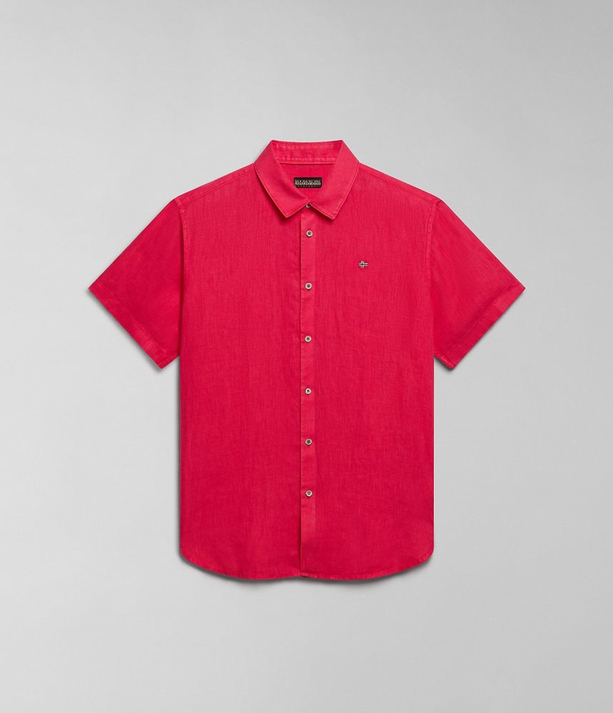 Napapijri Linen Short Sleeve Shirt Overhemd Heren Rood | UCFKQGM-71