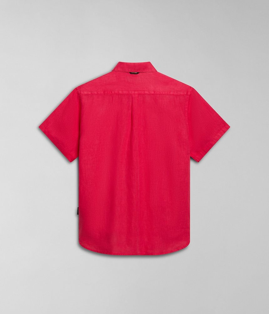 Napapijri Linen Short Sleeve Shirt Overhemd Heren Rood | UCFKQGM-71