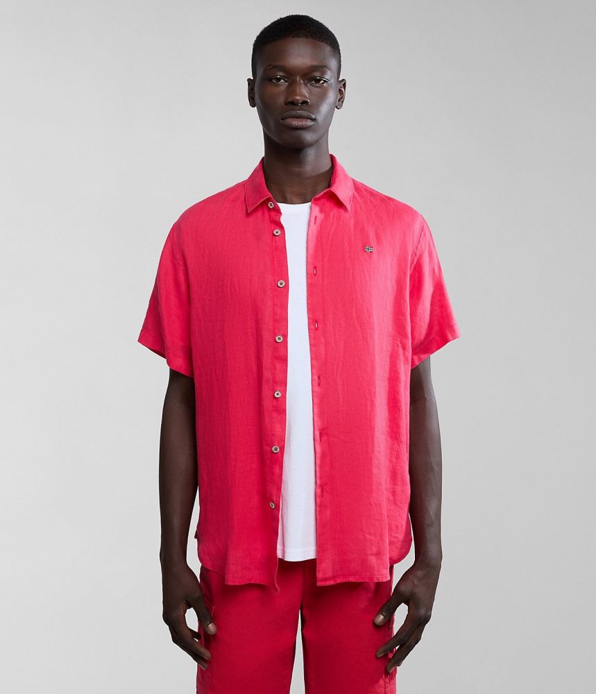 Napapijri Linen Short Sleeve Shirt Overhemd Heren Rood | UCFKQGM-71