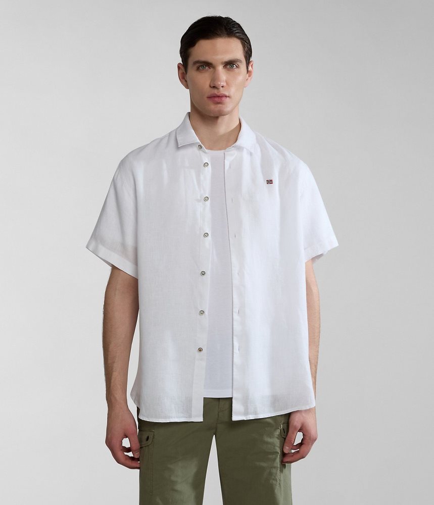 Napapijri Linen Short Sleeve Shirt Overhemd Heren Wit | MSAKUNW-27