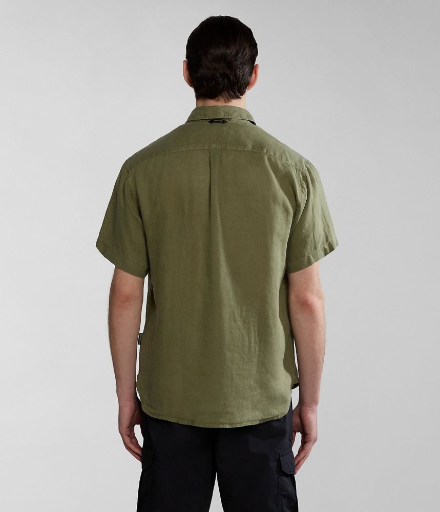 Napapijri Linen Short Sleeve Shirt Overhemd Heren Groen | ISHWKCJ-20