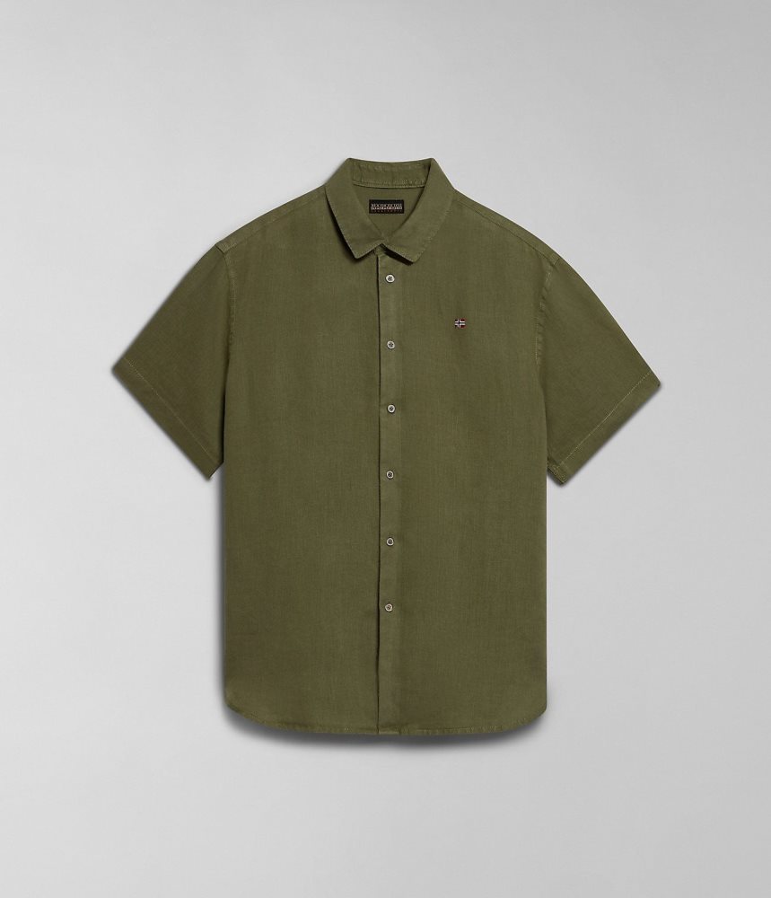 Napapijri Linen Short Sleeve Shirt Overhemd Heren Groen | ISHWKCJ-20