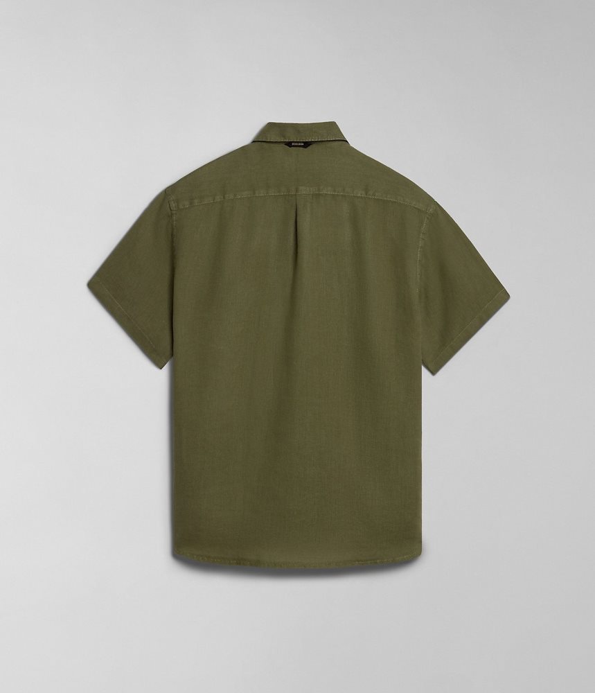 Napapijri Linen Short Sleeve Shirt Overhemd Heren Groen | ISHWKCJ-20