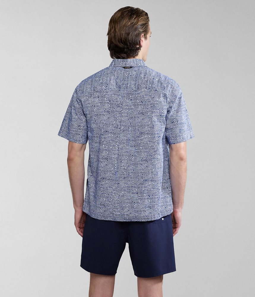 Napapijri Ronge Short Sleeve Shirt Overhemd Heren Blauw | SBJATUD-06