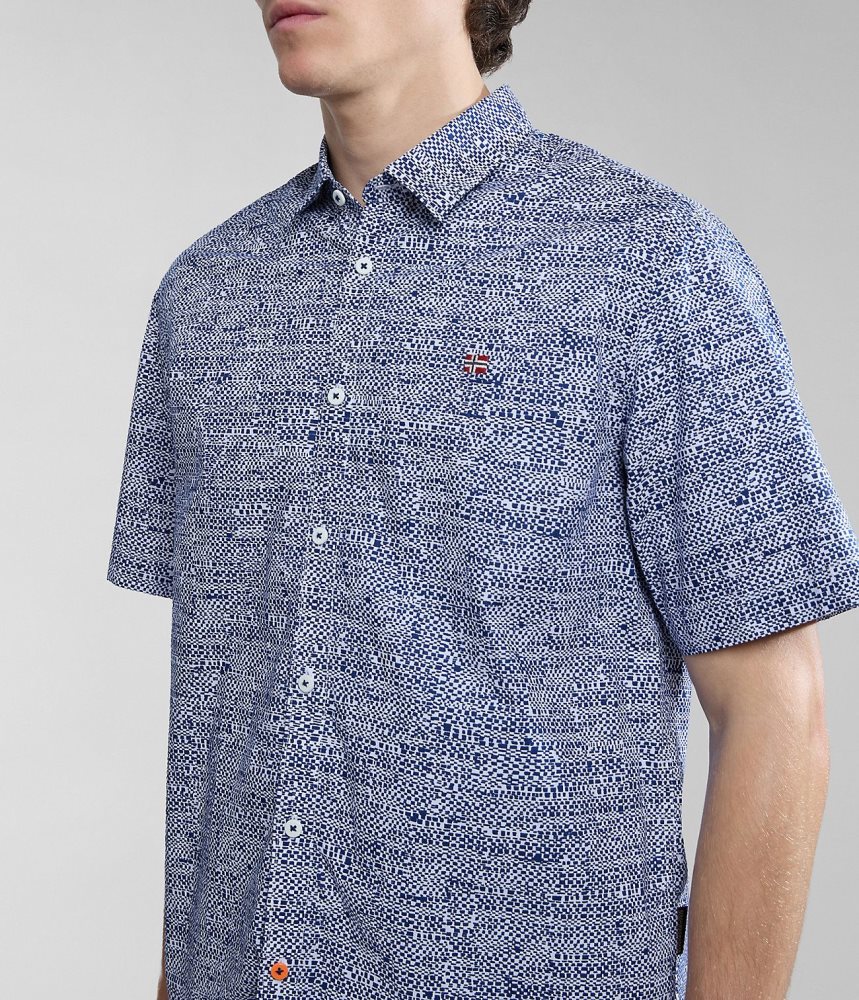 Napapijri Ronge Short Sleeve Shirt Overhemd Heren Blauw | SBJATUD-06